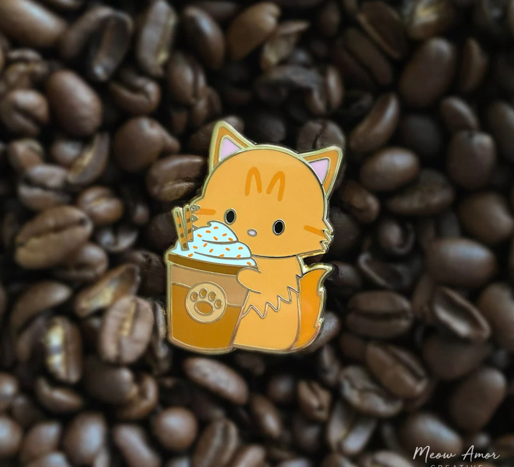 Orange Tabby Cat Pumpkin Spice Enamel Pin