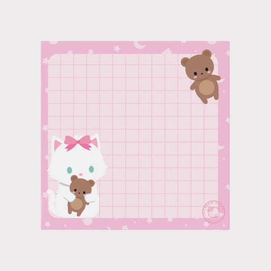 White Kitten Pink Grid Sticky Notes