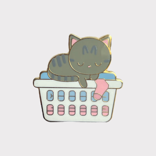 Sleepy Laundry Cat Enamel Pin