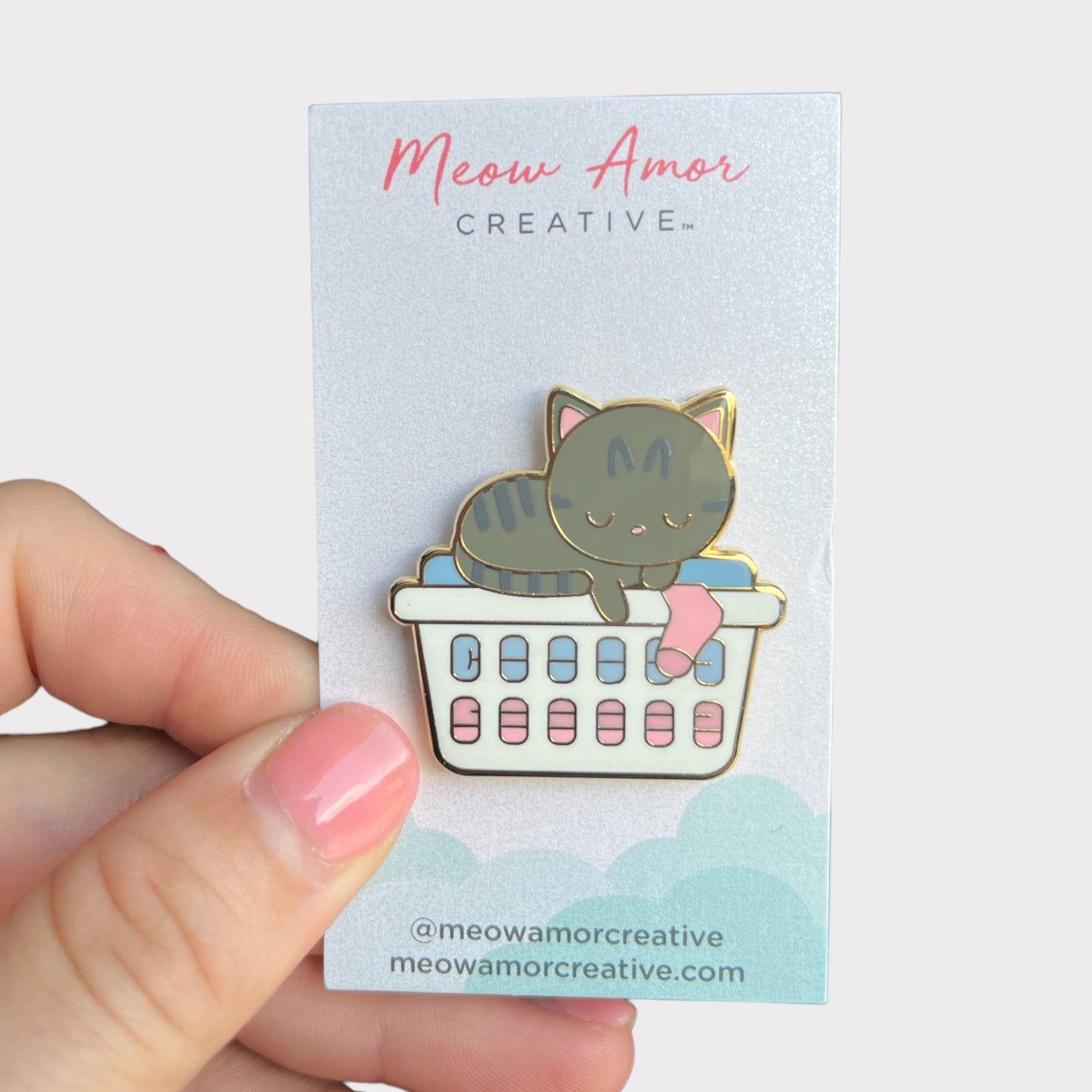 Sleepy Laundry Cat Enamel Pin