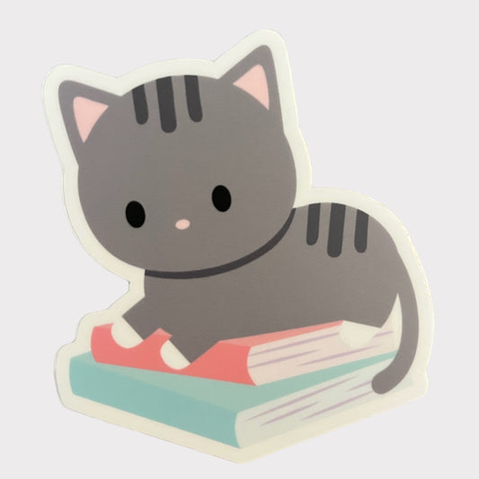 Tabby Cat on Books Vinyl Sticker