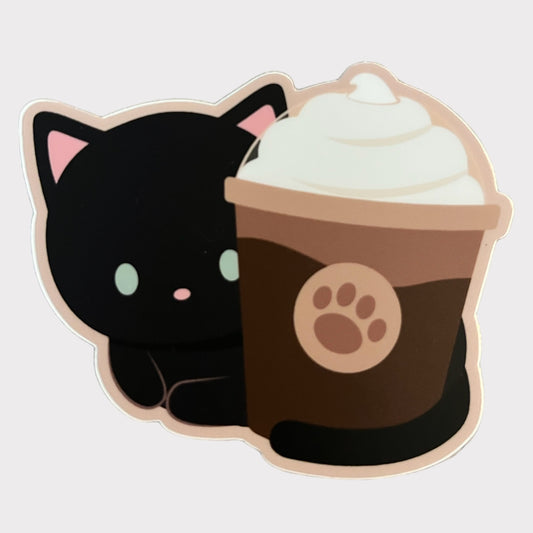 Coffee Black Cat Vinyl Sticker